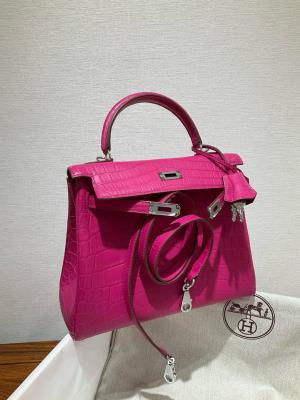 wholesale quality hermes kelly 25 matte niloticus crocodile j5 rose scheherazade phw